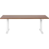 Elektrisch verstelbaar bureau tafelblad wit donkerhout stalen frame 180 x 80 cm zit en sta-bureau vierkante poten modern ontwerp