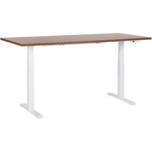 Elektrisch verstelbaar bureau tafelblad wit donkerhout stalen frame 180 x 72 cm zit en sta-bureau vierkante poten modern ontwerp