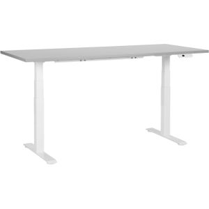 Elektrisch verstelbaar bureau grijs tafelblad wit stalen frame 180 x 80 cm zit en sta-bureau vierkante poten modern ontwerp