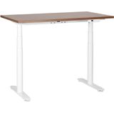 Elektrisch verstelbaar bureau tafelblad donkerhout wit stalen frame 120 x 72 cm zit en sta-bureau ronde poten modern ontwerp