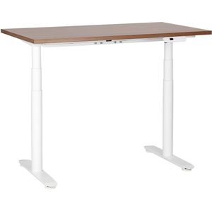 Elektrisch verstelbaar bureau tafelblad donkerhout wit stalen frame 120 x 72 cm zit en sta-bureau ronde poten modern ontwerp