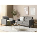 Tweezitsbank grijs gestoffeerd polyester stof zwarte poten 2-zitsbank loveseat retro stijl woonkamer meubel