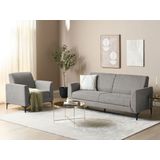 Driezitsbank grijs gestoffeerd polyester stof zwarte poten 3-zitsbank loveseat retro stijl woonkamer meubel