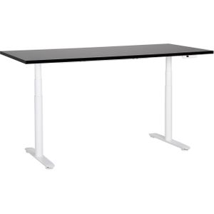 Elektrisch verstelbaar bureau zwart tafelblad wit stalen frame 180 x 80 cm zit en sta-bureau ronde poten modern ontwerp