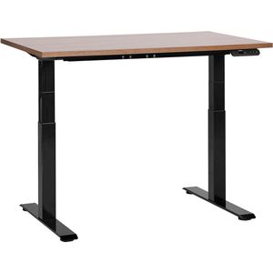 Elektrisch verstelbaar bureau donkerbruin tafelblad zwart stalen frame 120 x 72 cm zit en stabureau vierkante poten modern ontwerp