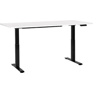 Elektrisch verstelbaar bureau wit tafelblad zwart stalen frame 180 x 80 cm zit en sta-bureau vierkante poten modern ontwerp