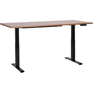 Elektrisch verstelbaar bureau donkerhout tafelblad zwart stalen frame 180 x 80 cm zit en sta-bureau vierkante poten modern ontwerp