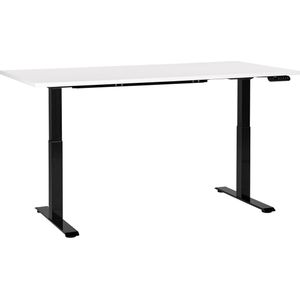 Elektrisch verstelbaar bureau wit tafelblad zwart stalen frame 160 x 72 cm zit en sta-bureau vierkante poten modern ontwerp