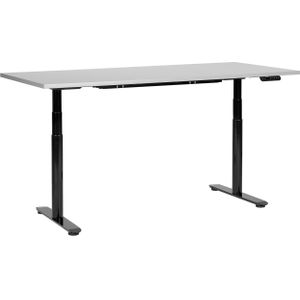 Elektrisch verstelbaar bureau grijs tafelblad zwart stalen frame 180 x 72 cm zit en sta-bureau ronde poten modern ontwerp