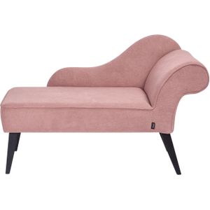 Beliani - Chaiselongue Rosa Stoffbezug Rechtsseitig mit Armlehne hoher Rückenlehne Schwarzen Holzbeinen Retro Wohnzimmer Récamiere Liegesofa