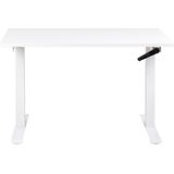 Handmatig verstelbaar bureau wit tafelblad wit stalen frame 120 x 72 cm zit en stabureau vierkante poten modern design kantoor