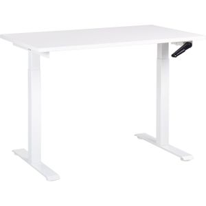 Handmatig verstelbaar bureau wit tafelblad wit stalen frame 120 x 72 cm zit en stabureau vierkante poten modern design kantoor