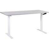Handmatig verstelbaar bureau grijs tafelblad wit stalen frame 160 x 72 cm zit en stabureau vierkante poten modern design kantoor