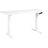 Handmatig verstelbaar bureau wit tafelblad wit stalen frame 160 x 72 cm zit en stabureau vierkante poten modern design kantoor