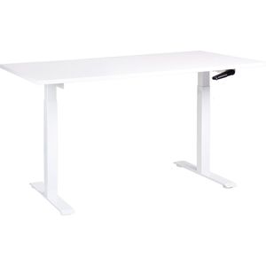 Handmatig verstelbaar bureau wit tafelblad wit stalen frame 160 x 72 cm zit en stabureau vierkante poten modern design kantoor