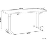 Handmatig verstelbaar bureau donkerbruin tafelblad wit stalen frame 160 x 72 cm zit en stabureau vierkante poten modern design kantoor