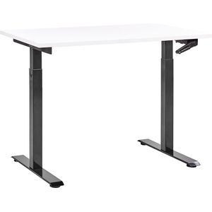 Handmatig verstelbaar bureau wit tafelblad zwart stalen frame 120 x 72 cm zit en stabureau vierkante poten modern design kantoor