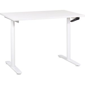 Handmatig verstelbaar bureau wit tafelblad wit stalen frame 120 x 72 cm zit en stabureau ronde poten modern ontwerp kantoor