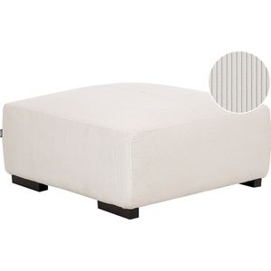 Beliani - Ottomane Cremeweiß Stoffbezug Cord Quadratisch 80 x 80 cm mit Schwarzen Holzbeinen Modern Wohnzimmer Fußhocker Sitzhocker Hocker Pouf
