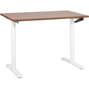 Handmatig verstelbaar bureau donker houten tafelblad wit stalen frame 120 x 72 cm zit en stabureau ronde poten modern ontwerp kantoor