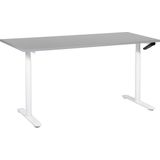 Handmatig verstelbaar bureau grijs tafelblad wit stalen frame 160 x 72 cm zit en stabureau ronde poten modern ontwerp kantoor