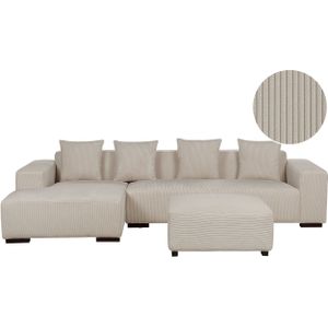 LUNGO - Hoekbank met ottomaan - Beige - Rechtszijdig - Corduroy