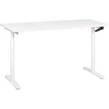 Handmatig verstelbaar bureau wit tafelblad wit stalen frame 160 x 72 cm zit en stabureau ronde poten modern ontwerp kantoor