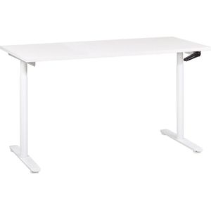 Handmatig verstelbaar bureau wit tafelblad wit stalen frame 160 x 72 cm zit en stabureau ronde poten modern ontwerp kantoor