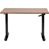 Handmatig verstelbaar bureau donker houten tafelblad zwart stalen frame 120 x 72 cm zit en stabureau ronde poten modern ontwerp kantoor