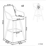 Set van 2 barkrukken barstoelen fluweel groen met armleuning en rugleuning zwarte metalen poten