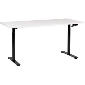 Handmatig verstelbaar bureau wit tafelblad zwart stalen frame 160 x 72 cm zit en stabureau ronde poten modern ontwerp kantoor