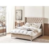 Bed frame beige fluweel 140 x 200 cm gestoffeerd lattenbodem hoofdbord knopen glamour ontwerp