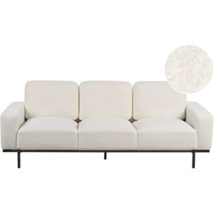 Sofa wit bouclé zwart metalen poten 215 x 87 x 72 cm 3 zits klassiek bankstel woonkamer modern