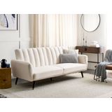 Slaapbank lichtbeige polyester stof gestoffeerd slaapfunctie converteerbaar elegant glamour modern woonkamer