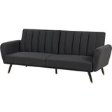 Slaapbank zwart polyester stof gestoffeerd slaapfunctie converteerbaar elegant glamour modern woonkamer