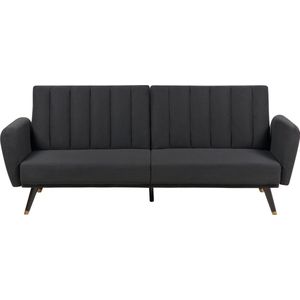 Slaapbank zwart polyester stof gestoffeerd slaapfunctie converteerbaar elegant glamour modern woonkamer