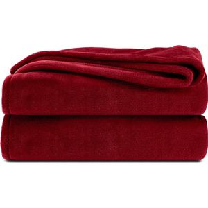 Komfortec Fleece Deken - Met kasjmier gevoel - Plaid - 150x200 cm – Super Zacht – Bordeaux Rood