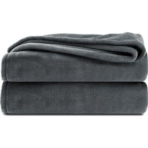 Komfortec Fleece Deken - Met kasjmier gevoel - Plaid - 240x220 cm – Super Zacht – Antraciet
