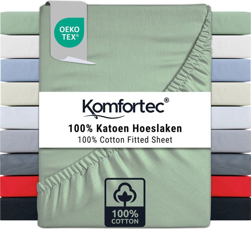 Komfortec Jersey Stretch Hoeslaken 30cm Matrasdikte Rondom Elastiek 100% Katoen Groen