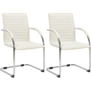 CLP Tira Set van 2 Eetkamerstoelen - Bezoekersstoel - Met armleuning - Kunstleer - wit