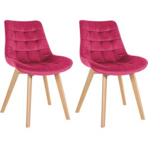 CLP Brook Set van 2 eetkamerstoelen - Hout frame - Fluweel - Velvet - rood