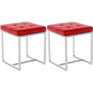 CLP Barci Set van 2 Hockers - RVS - Kunstleer - rood