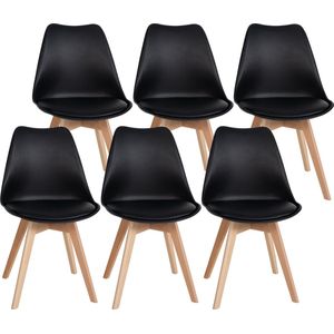 CLP Ramsey Set van 6 eetkamerstoelen - Houten frame - Kunststof zitschaal met kunstlederen bekleding - zwart