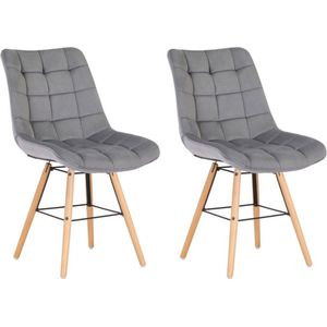 Set van 2 Leni eetkamerstoelen, velours, grijs