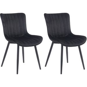 CLP Largo Set van 2 eetkamerstoelen - Zonder armleuning - Metaal frame - zwart Fluweel