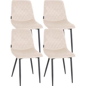 CLP Telde Set van 4 Eetkamerstoelen - Zonder armleuning - Metaal frame - Fluweel - Velvet - creme