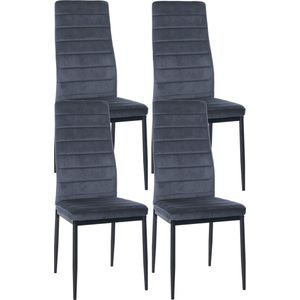 CLP Mayfair Set van 4 eetkamerstoelen - Zonder armleuning - Fauteuil - Metalen onderstel - licht grijs Fluweel