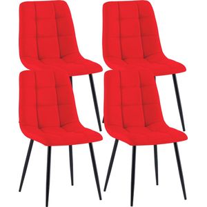 CLP Antibes Set van 4 Eetkamerstoelen - Zonder armleuning - Metaal frame - Stof - rood