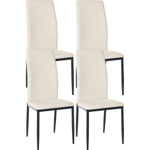 CLP Savino Set van 4 eetkamerstoelen - Zonder armleuning - Fauteuil - Metalen onderstel - creme Kunstleer