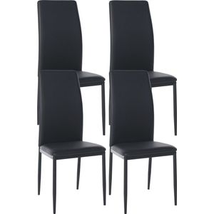 CLP Savino Set van 4 eetkamerstoelen - Zonder armleuning - Fauteuil - Metalen onderstel - zwart Kunstleer